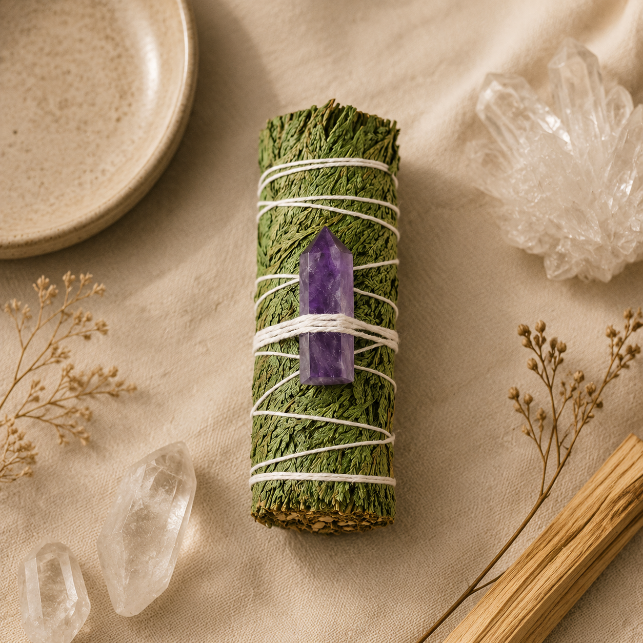Cedar Smudge Bundle with Amethyst Crystal Point