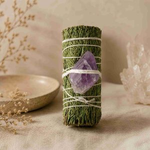 Cedar Smudge Bundle with Raw Amethyst Crystal