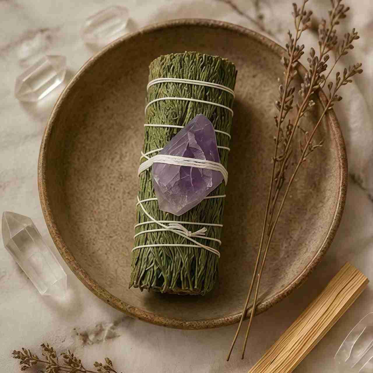 Cedar Smudge Bundle with Raw Amethyst Crystal - Image 3