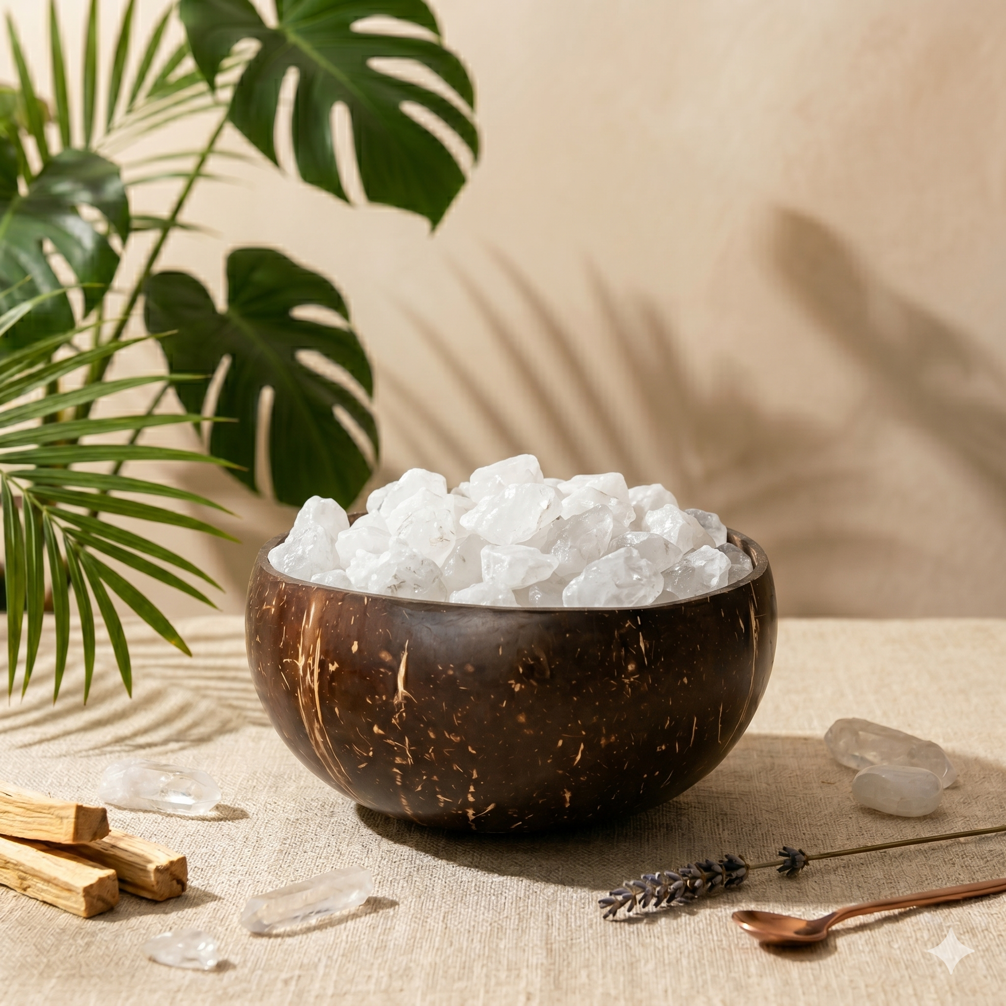 Coconut Bowl with Clear Quartz Cleansing Stone - Image 3