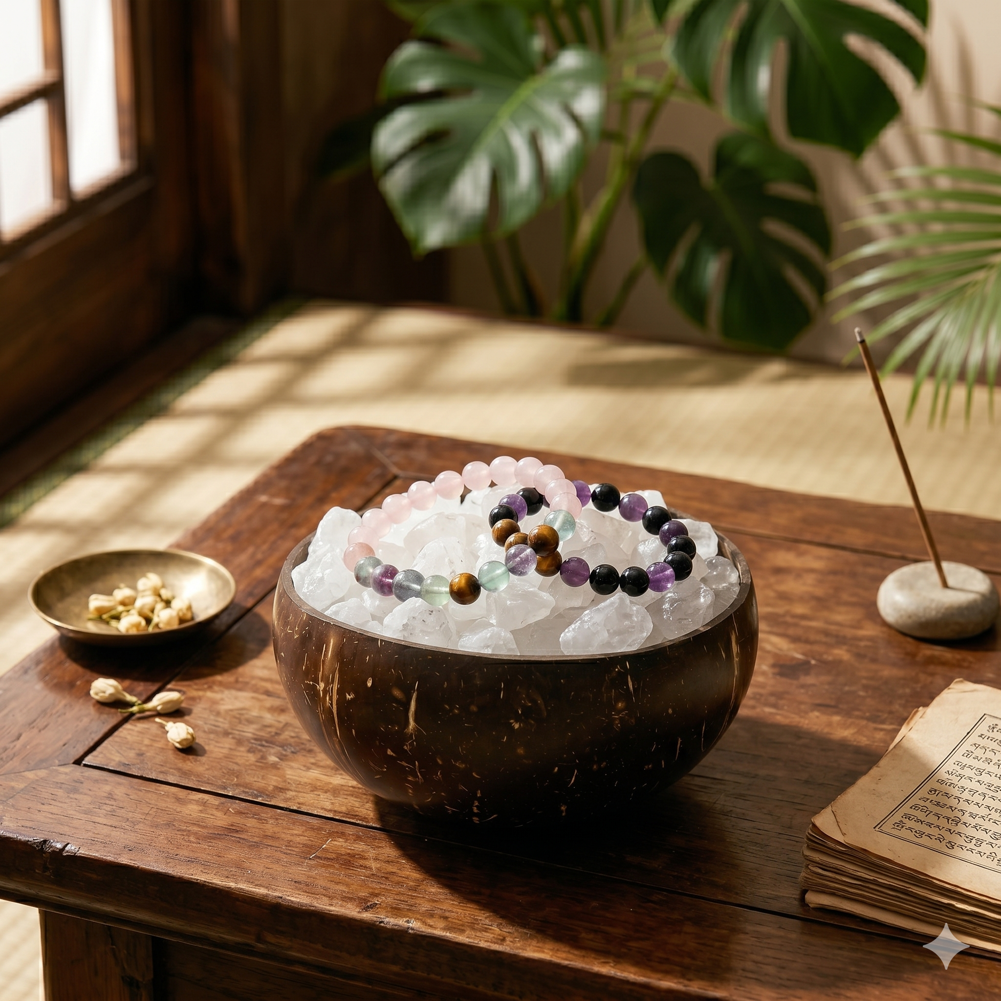 Coconut Bowl with Clear Quartz Cleansing Stone - Image 2