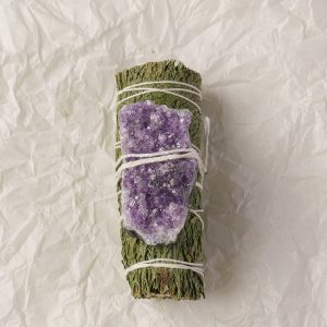 Cedar Smudge Bundle with Amethyst Crystal Cluster