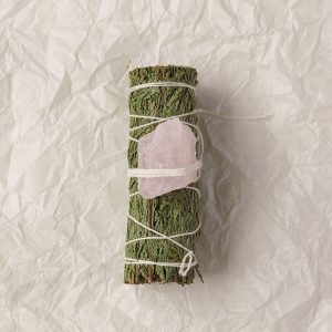 Cedar Smudge Bundle with Raw Rose Quartz