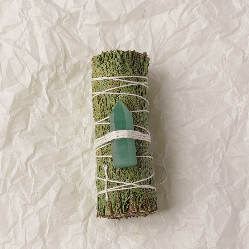 Cedar Smudge Bundle with Green Aventurine Crystal Prism